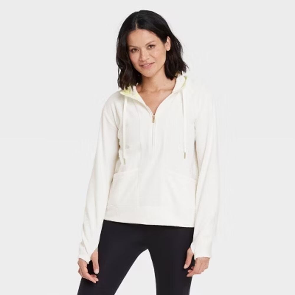 NWT All In Motion White Half-Zip Pullover Hoodie Sweatshirt Women's Size Large